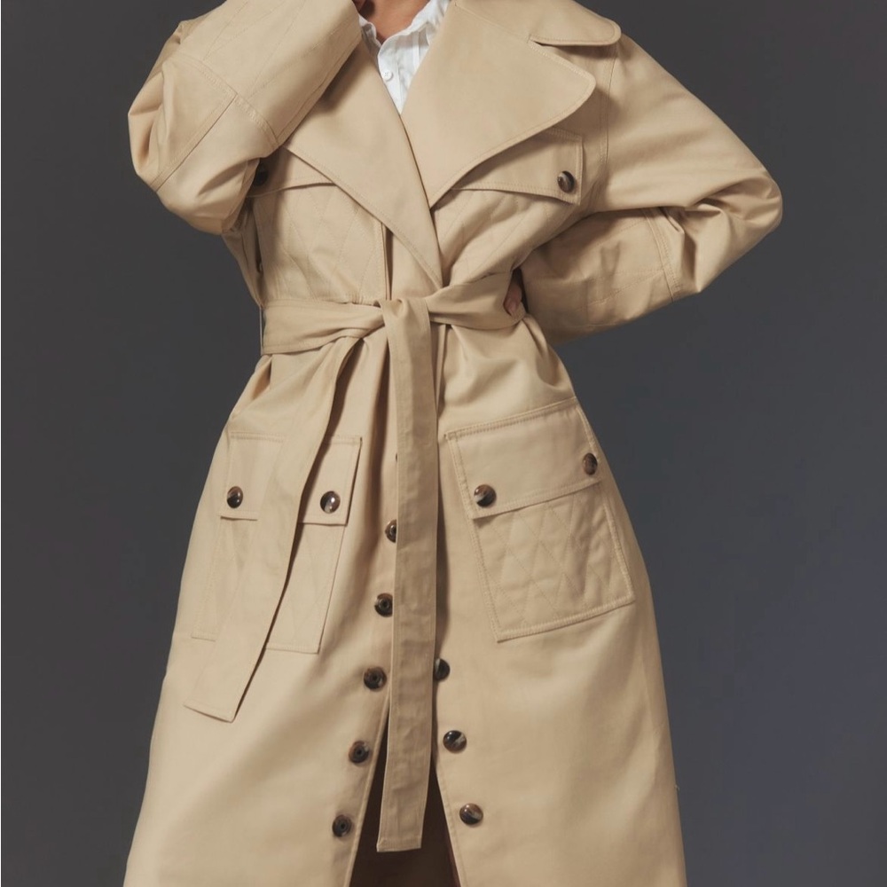 Farm Rio Pockets Over Nude Trench Coat - Picture 3 of 11
